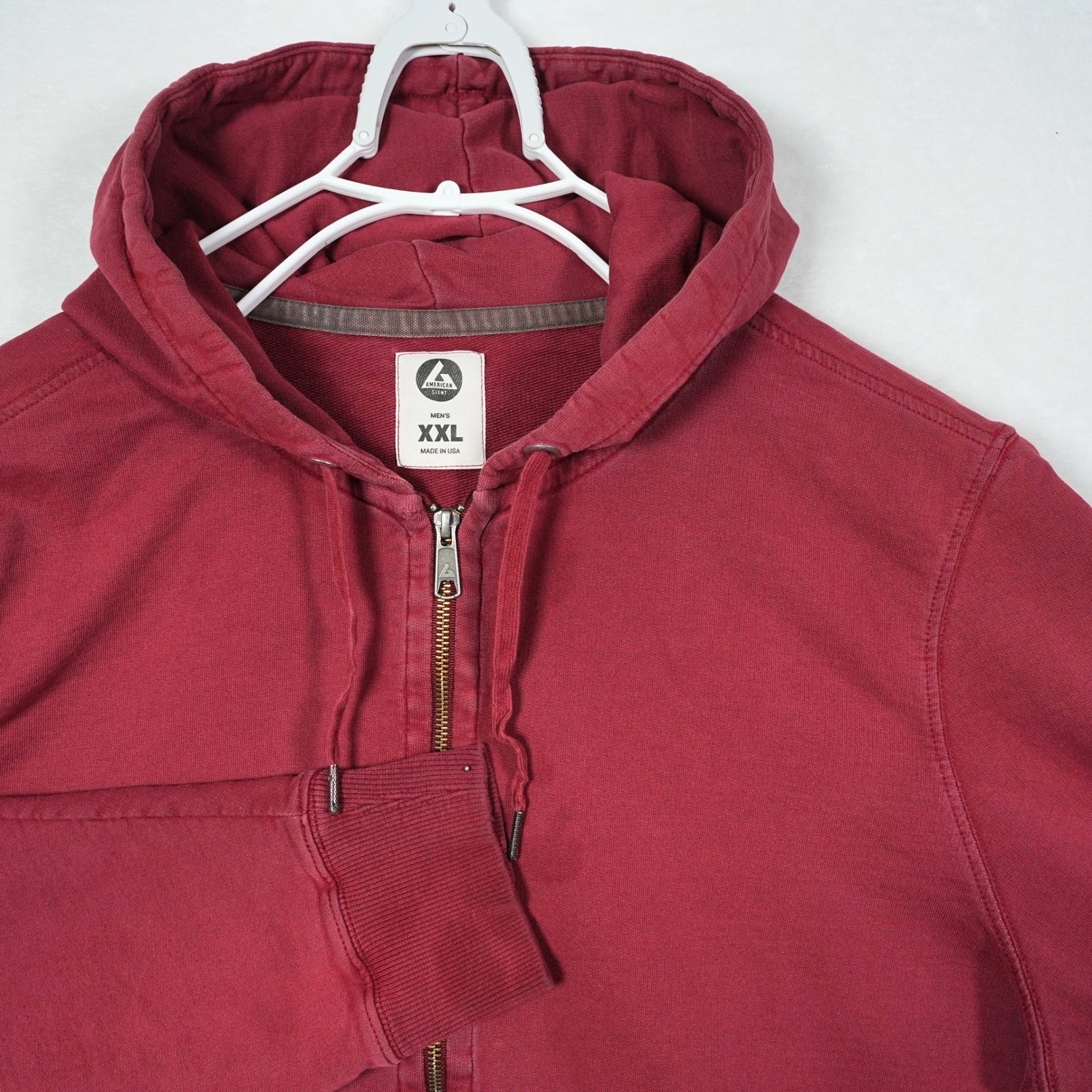 American Giant Mens Size Xxl Burgundy Red Classic Full Zip Hoodie Usa Made